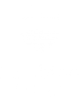 Lambton College vertical white logo